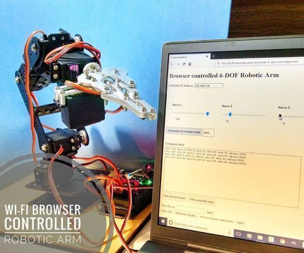Wi-Fi Browser  Controlled Robotic Arm (with Arduino and ESP8266)