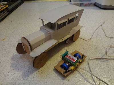 Cardboard remote controlled car.