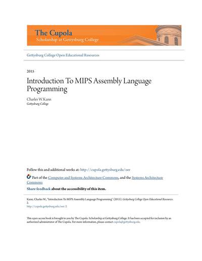 Introduction To MIPS Assembly Language Programming