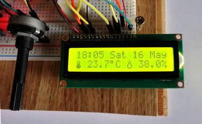 Thermohygrometer with clock and LCD display on Arduino UNO