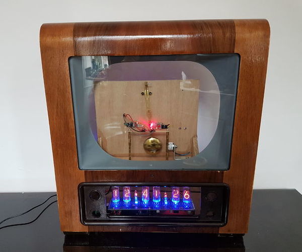 Electromagnetic Pendulum Laser Nixie Clock, With Thermometer
