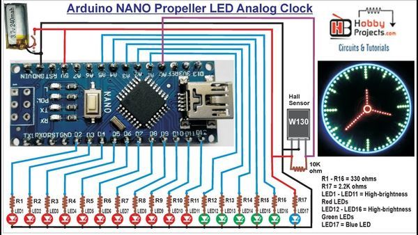 Arduino NANO Propeller LED Analog Clock