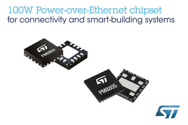 Advanced Chipset from STMicroelectronics Brings New 100W Power-over-Ethernet Standard to Connectivity and Smart-Building Applications