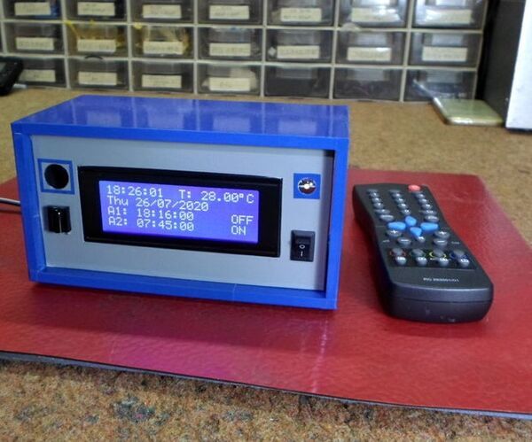Big Arduino LCD Clock With Two Alarms and Temperature Monitor Controlled by IR TV Remote