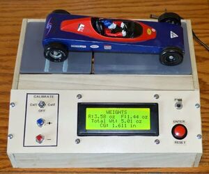 Pinewood Derby Car Scale With Center-of-Gravity (CG) Calculation